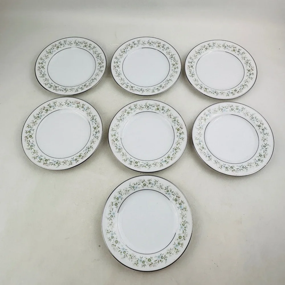 Noritake Savannah Bread Butter Plate Set of 7 Floral Platinum‎ Rim Japan